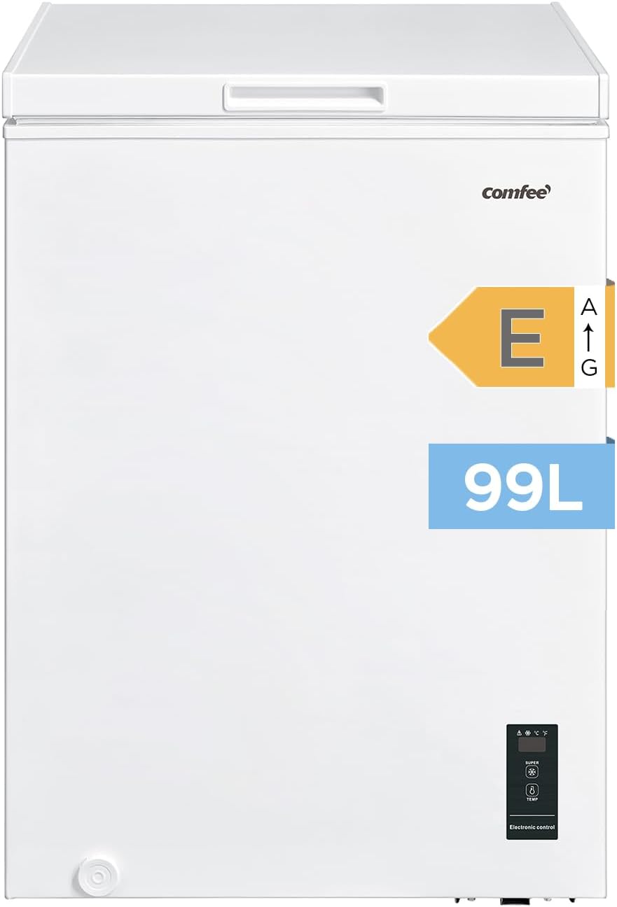 Comfee RCC100WH2(E) Gefriertruhe/169 kWh/Jahr/85cm hoch/99L/38dB/Geringe Lautstärke/Hoch effizientesD-förmigesRohr/Geeignet für verschiedene Einsatzszenarien/Einstellbarer Temperaturregler/Weiß