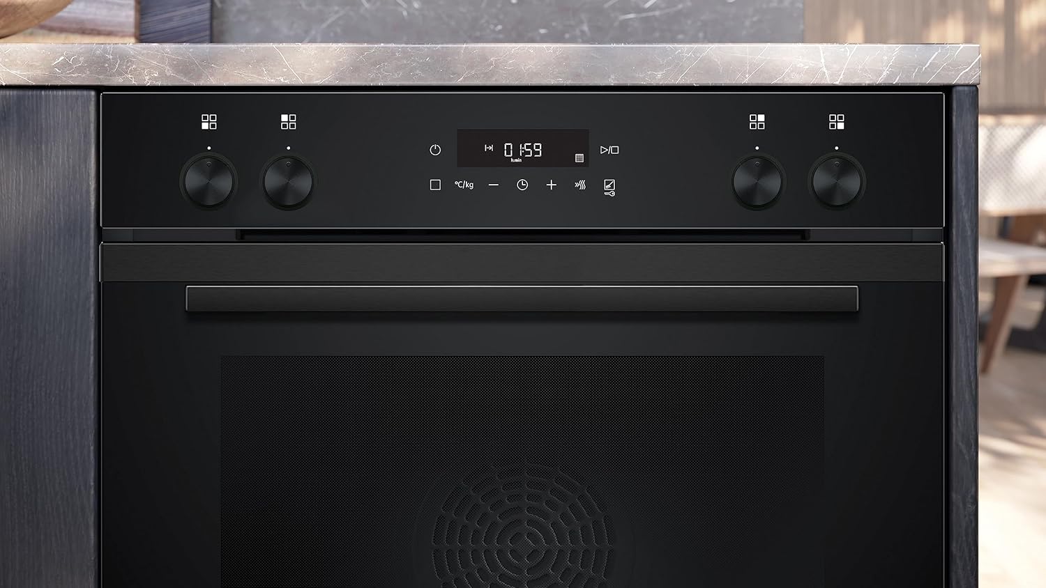 Siemens EQ211KAAB Einbau-Herd-Set iQ300, Integrierbare Herd-Kochfeld-Kombination 60 cm breit, Schnellaufheizung, granit Glanz Emaille, 3D Heißluft, Bräterzone, Schwarz