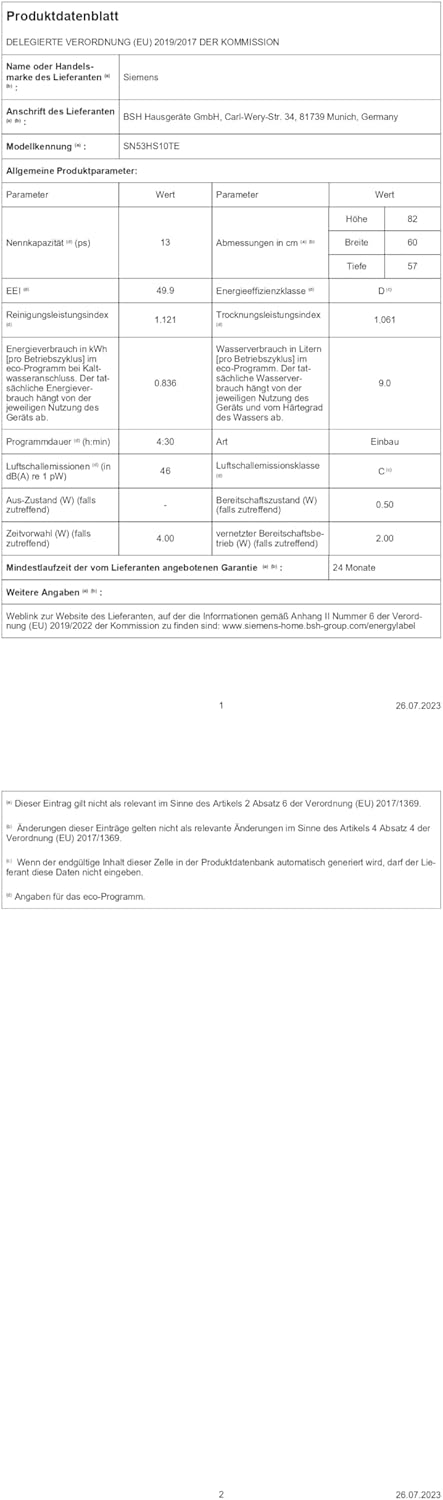 Siemens SN43ES14VE, iQ300 Smarter Geschirrspüler, Unterbau-Spülmaschine mit Besteckschublade, 60 cm, automatische Türöffnung dank autoOpen dry, besonders leise mit iQdrive-Motor, aquaStop, Edelstahl