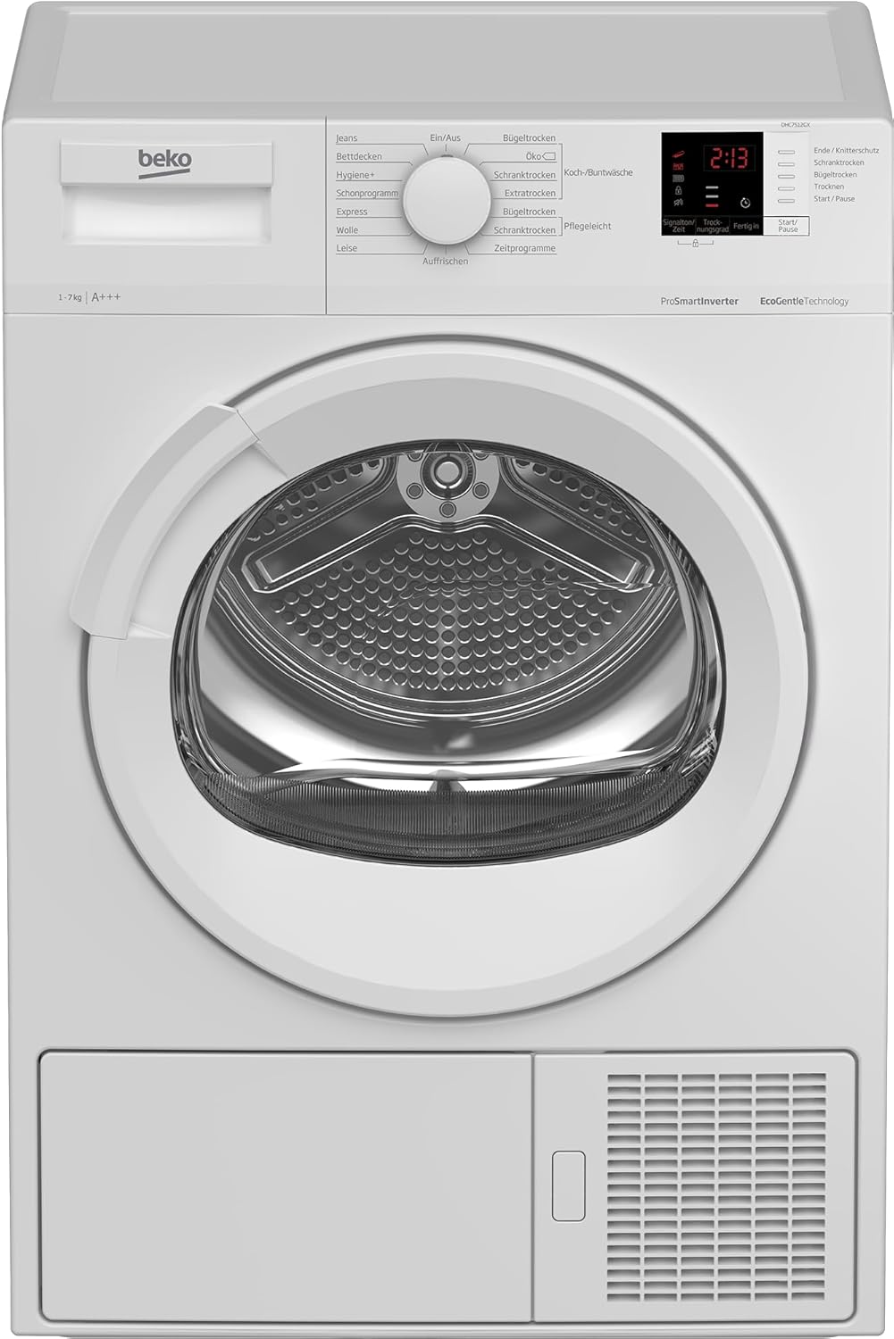Beko DHC742GXS b300 Wrmepumpentrockner, Frontlader, 7 kg Beladungskapazitt, nur 50,8 cm tief, 15 Programme, Sonsortrocknung, Knitterschutz, Allergikergeeignet, Sulenfhig, Schontrommel, Wei