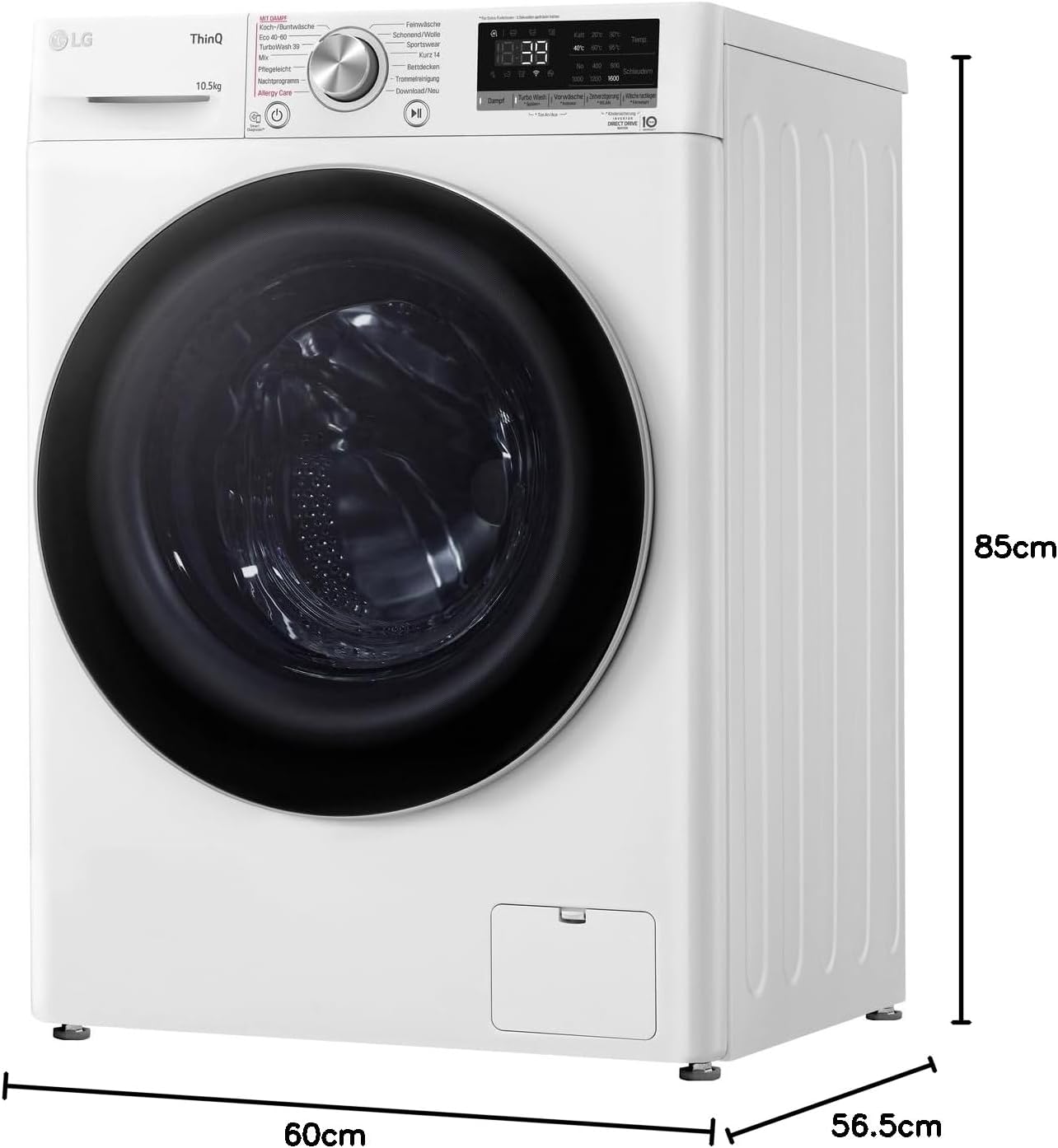 LG F4WV7080, Klasse A, Frontlader-Waschmaschine 8 kg, 1400 U/Min, AI Direct Drive, Wi-Fi, Tiefenreinigung mit Dampf, Große Kapazität, TRIPLE A, Außentür aus Sicherheitsglas, 62 x 60 x 85 cm ꟷ Weiß