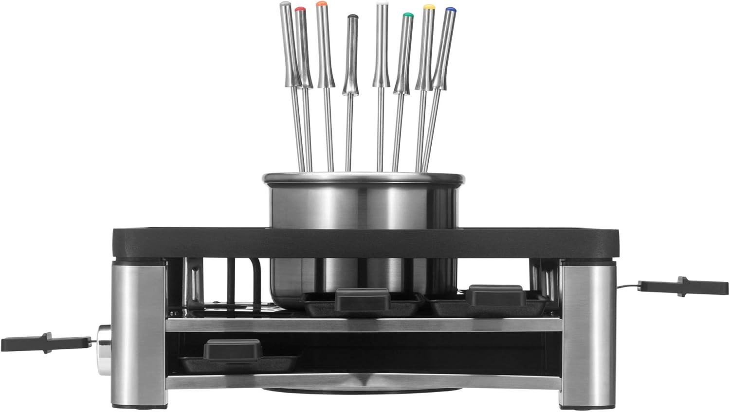 WMF Lumero 3in1 Gourmet Station für 8 Personen, Raclette Fondue Kombi, elektrisch, Temperaturregulierung, Beleuchtung, 1800 Watt, platzsparend, edelstahl matt