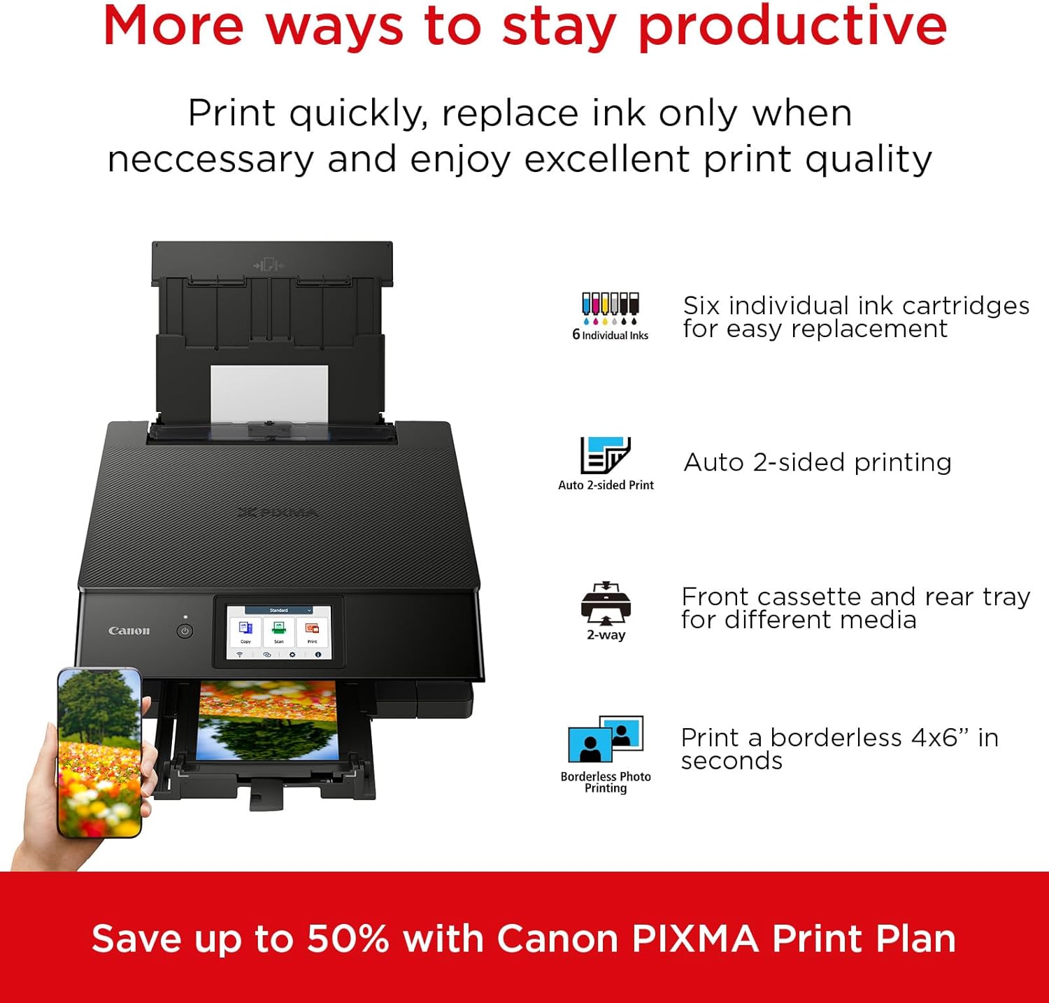 Canon PIXMA TS8750 Multifunktionsdrucker 3in1 (Tintenstrahl,Drucken, Kopieren, Scannen, A4, 10,8 cm Touch LCD, WLAN, Duplexdruck, 2 Papierzuführungen, 2 x 100 Blatt, 6 Separate Tinten) schwarz