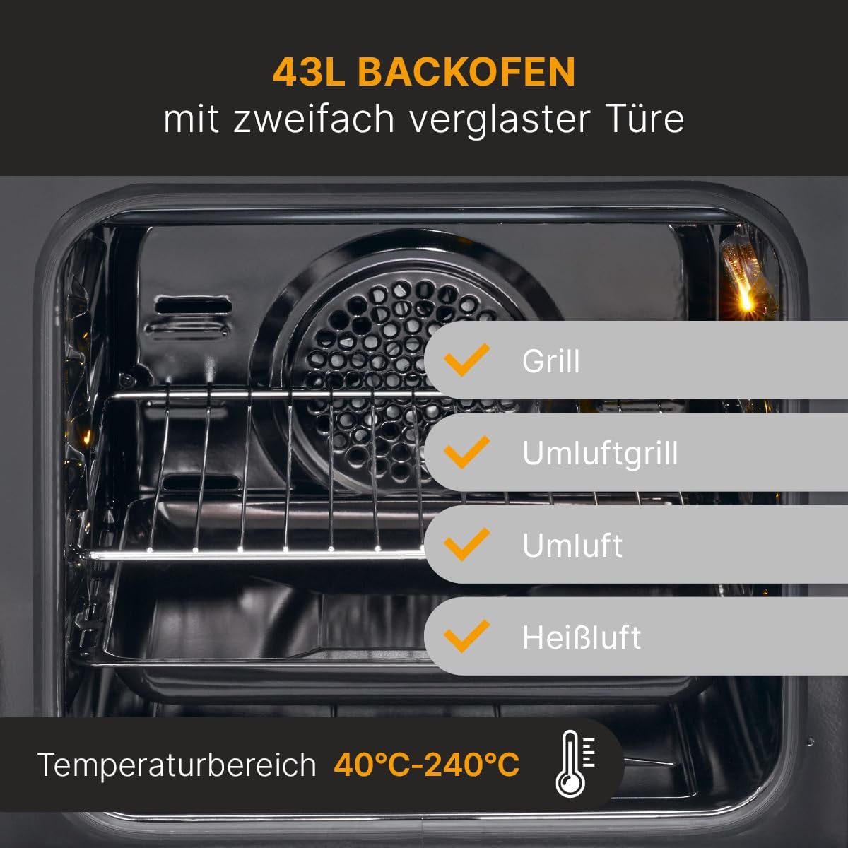 Bomann® Backofen 50cm mit Herd | Elektroherd freistehend 50 cm mit 4 Kochplatten | Standherd mit Ofen 43L | Ober-/Unterhitze | 40°C-240°C | inkl. Blech & Grillrost | Elektroherd mit Kochfeld EHC 7939