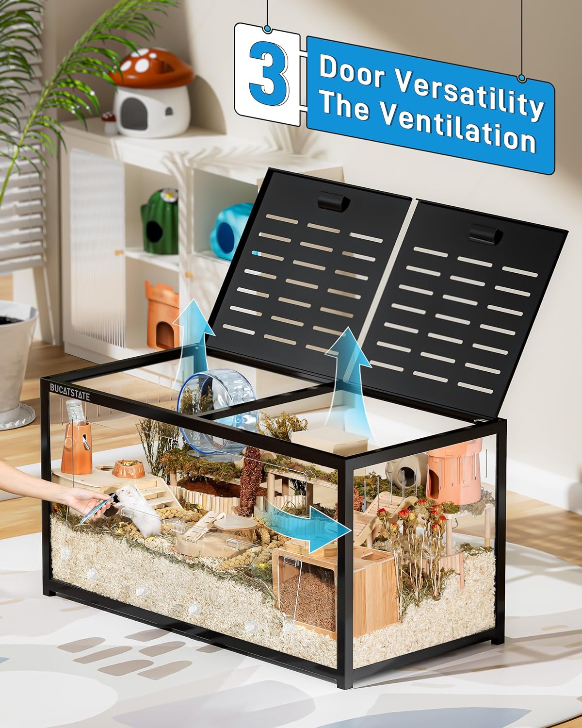 BUCATSTATE Hamsterkäfig 3,0: Metall Rattenkäfig Kleintierkäfig Groß Stapelbar mit Einfacher Montage 120L x 60W x 62H cm für Nager, Mäuse, Zwerghamster (0,72m², Weiß)