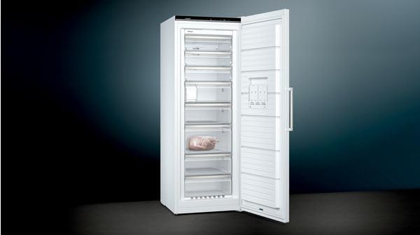 Siemens GS54NAWCV iQ500 Gefrierschrank, 176 x 70 cm, 327 L, noFrost nie wieder abtauen, bigBox Platz für großes Gefriergut, varioZone flexible Glas-und Schubladen, Weiß
