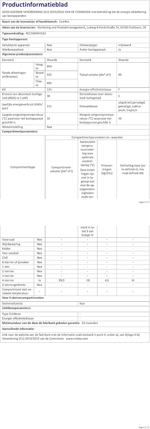 Comfee RCC100WH2(E) Gefriertruhe/169 kWh/Jahr/85cm hoch/99L/38dB/Geringe Lautstärke/Hoch effizientesD-förmigesRohr/Geeignet für verschiedene Einsatzszenarien/Einstellbarer Temperaturregler/Weiß