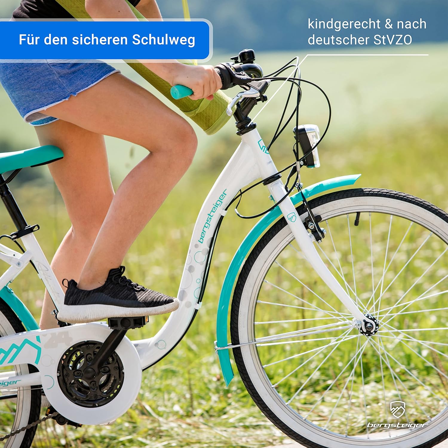 Bergsteiger Atlantis 20, 24 Zoll Kinderfahrrad, geeignet für 6,7, 8, 9, 10, 11 Jahre, StVZO, Shimano Schaltung, Mädchen-Fahrrad mit Dynamo-Licht