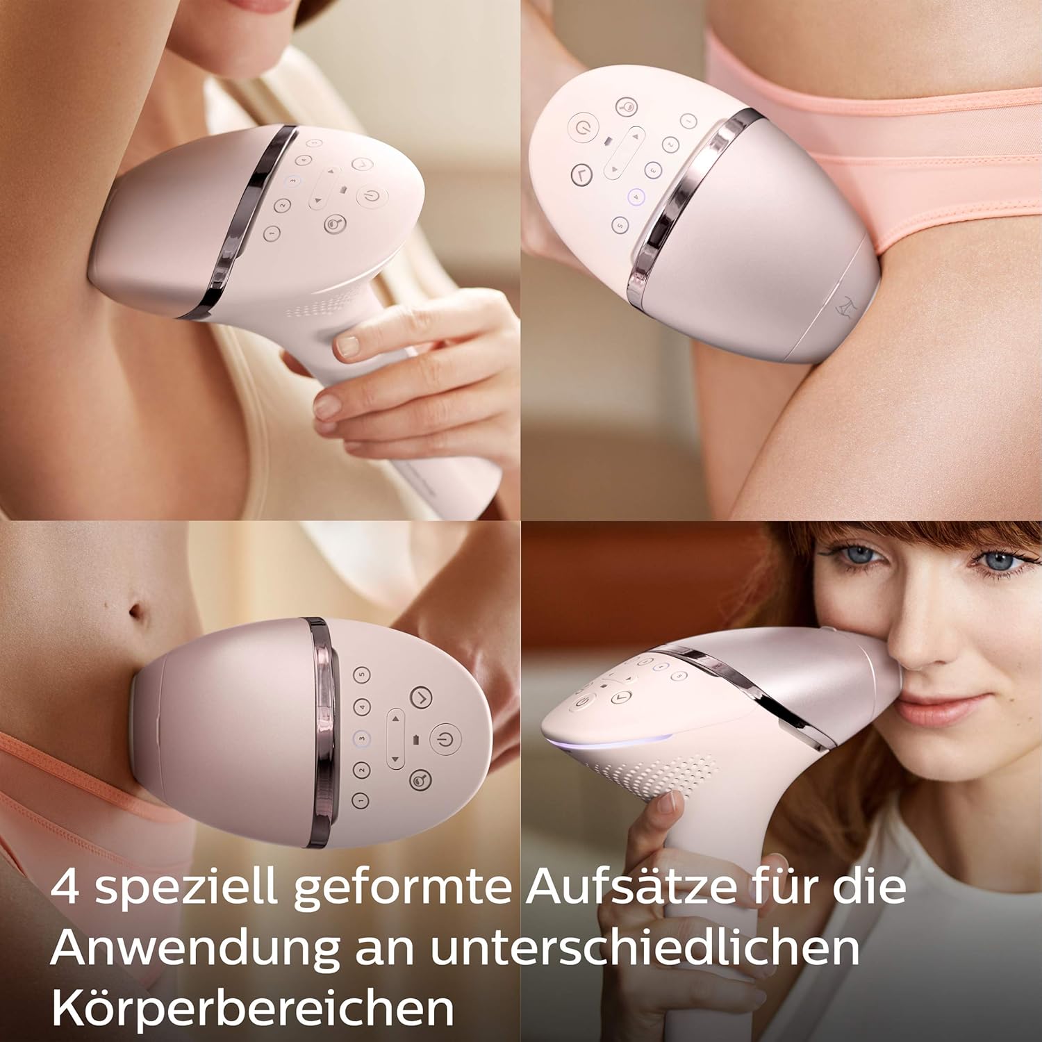 Philips Lumea IPL Haarentfernungsgerät 9000 Series – Haarentfernungsgerät mit SenseIQ Technologie, 4 Aufsätze für Körper, Gesicht, Bikinizone und Achselhöhlen, kabellos (Modell BRI957/00)