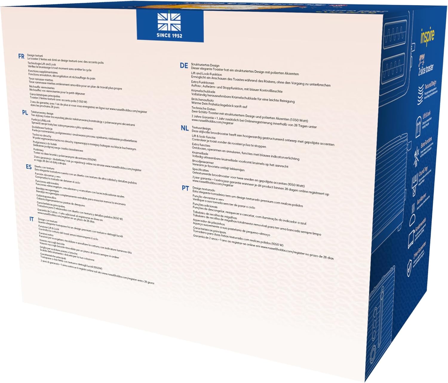 Russell Hobbs Inspire Grey Frühstückset Toaster, Wasserkocher und Kaffeemaschine