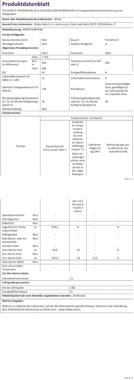Midea KS-DDX 6.32 WT Side-by-Side Kühl-/Gefrierkombination/ 178,8 cm Hhe/ 254 kWh/Jahr/No Frost/Dual Inverter Compressor/mit 3in1 Wasser-/Eisspender und Wassertank, Dark Inox