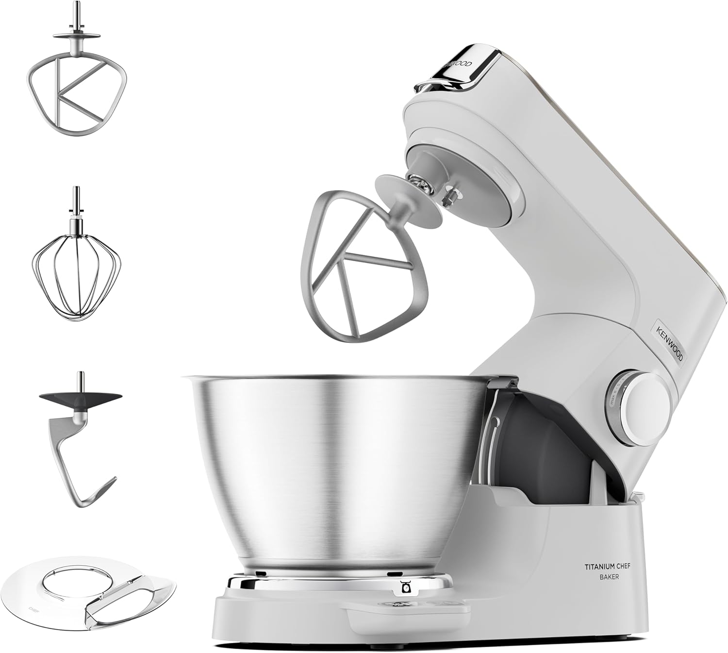 Kenwood Titanium Chef Baker KVL85.424SI Küchenmaschine mit integrierter Waage, inkl. 4-teiligem Patisserie-Set, 7 L und 5L Rührschüssel, stufenloser Geschwindigkeitsregler, 1200 W, Silber