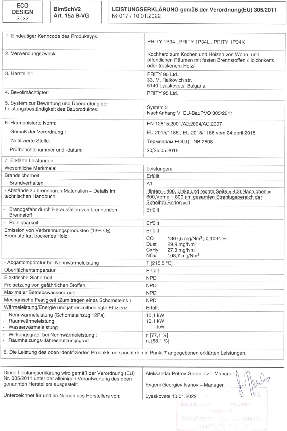 Holzofen für Festbrennstoff. Heizleistung: 10 kW. Ofen