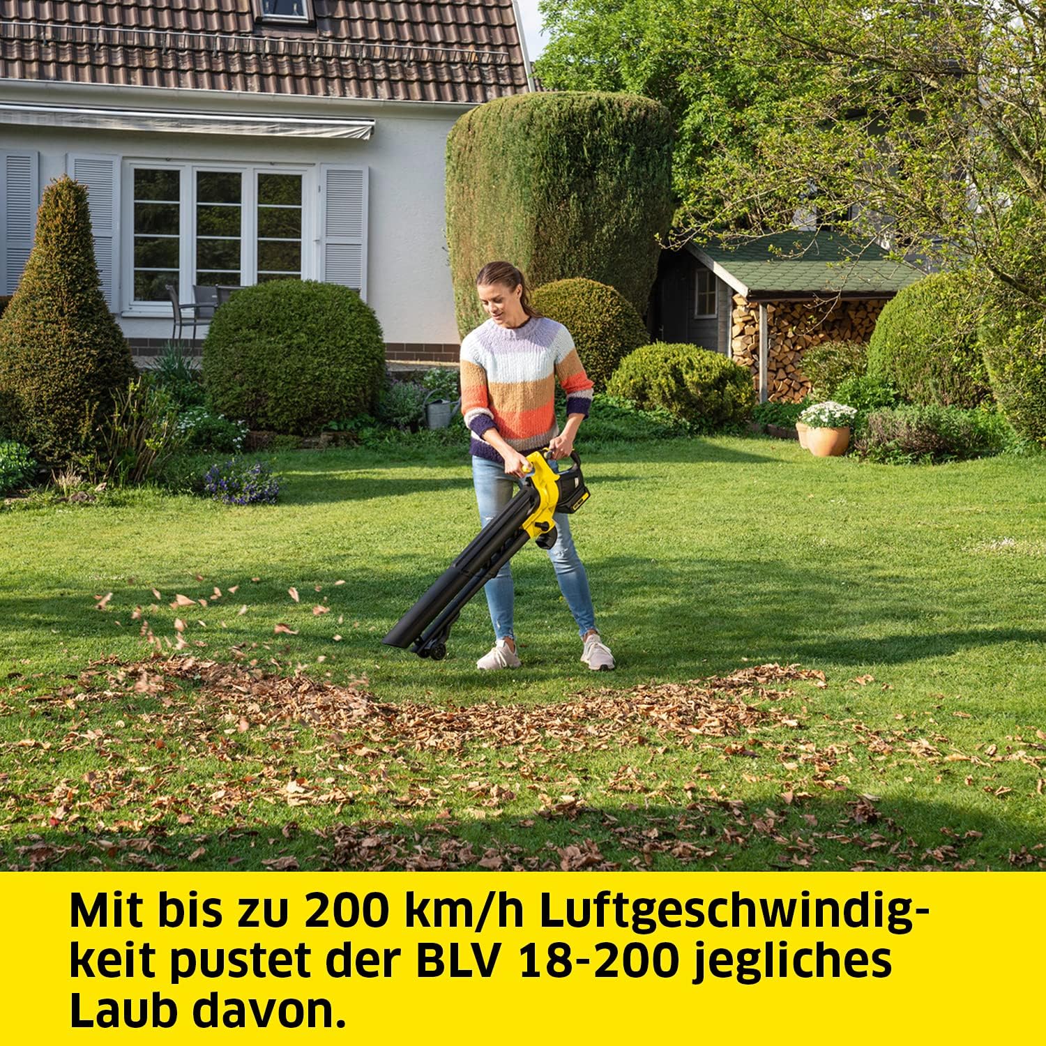Kärcher 18 V Akku-Laubbläser und -sauger BLV 18-200 Battery Set, inkl. 18 V/2,5 Ah Akku und Schnellladegerät, mit Mulchfunktion, Luftgeschwindigkeit: 200 km/h, Fangsackvolumen: 45 l, Gewicht: 3,5 kg