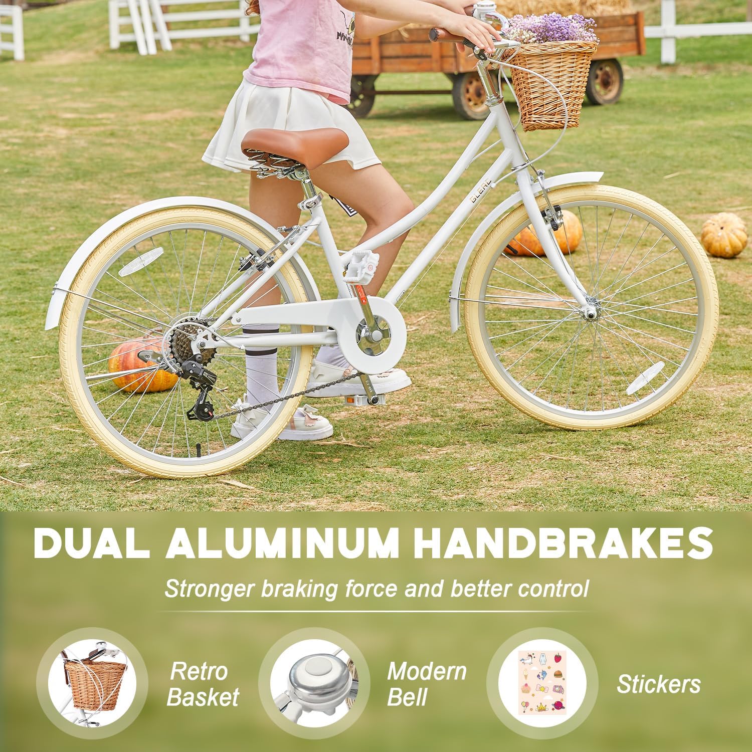 Glerc Missy 20 24 26 Zoll Mädchen City 6-Gang Hybrid Cruiser Fahrrad mit Weidenkorb für Jugend über 6-Jahre alt, mehrere Farben