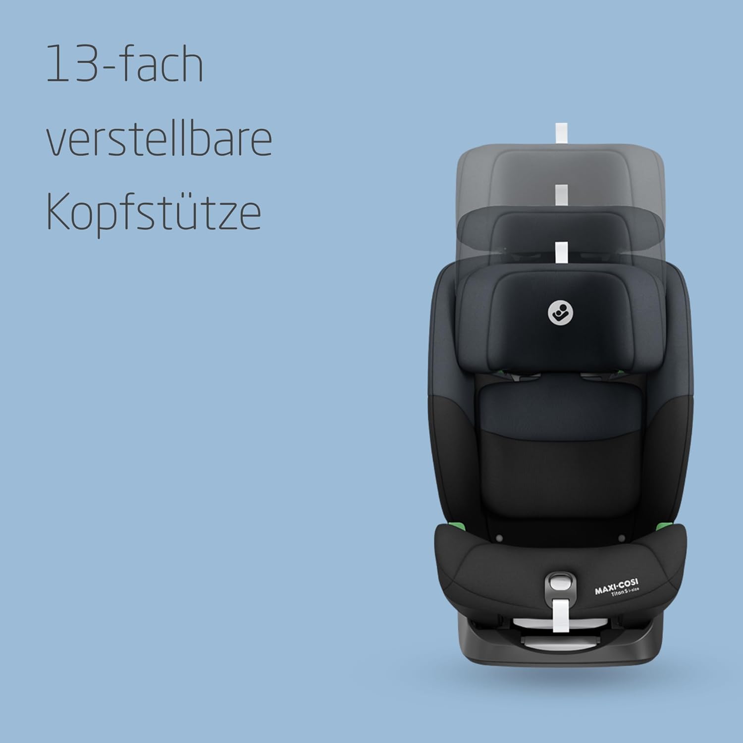 Maxi-Cosi Titan S i-Size, Mitwachsender Kindersitz, 15Monate–12Jahre (76–150cm), ISOFIX Kindersitz Auto, 5 Sitzpositionen, 13 Kopfstützenstufen, G-CELL-Schutz, 5-Punkt-Sicherheitsgurt, Tonal Black