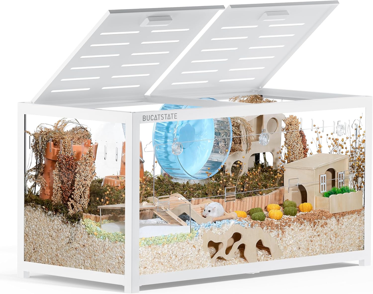 BUCATSTATE Hamsterkäfig 3,0: Metall Rattenkäfig Kleintierkäfig Groß Stapelbar mit Einfacher Montage 120L x 60W x 62H cm für Nager, Mäuse, Zwerghamster (0,72m², Weiß)