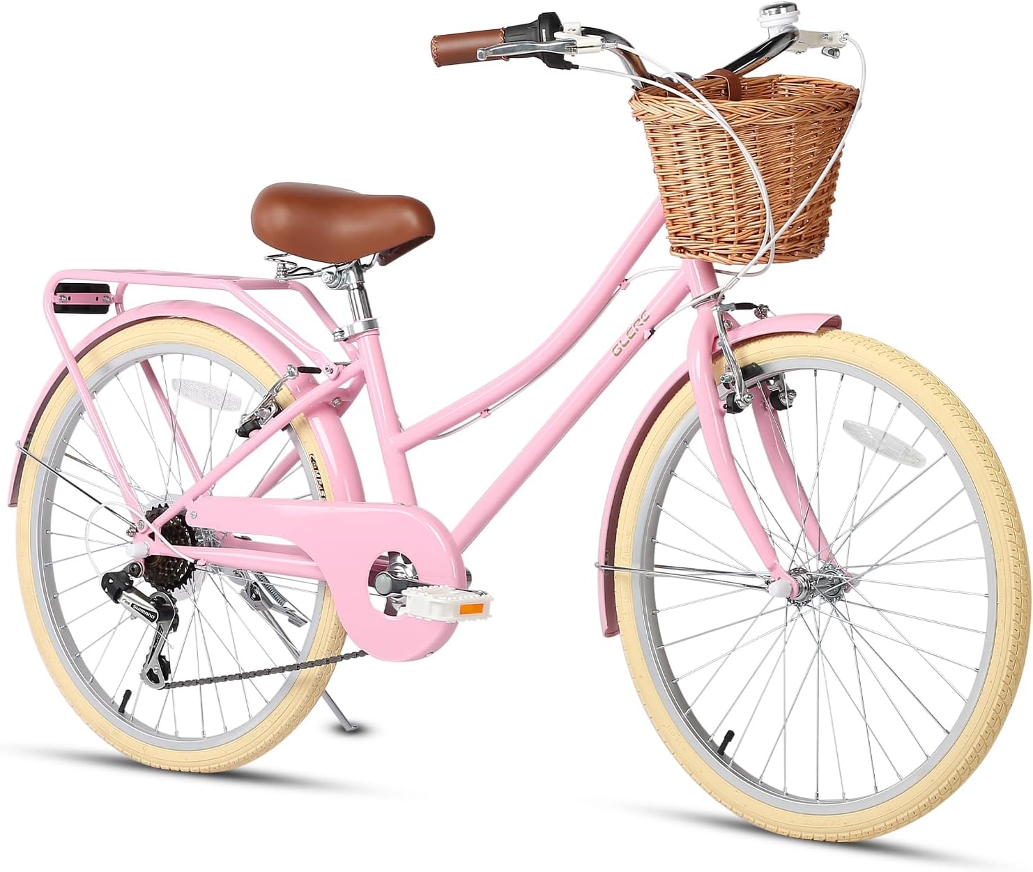 Glerc Missy 20 24 26 Zoll Mädchen City 6-Gang Hybrid Cruiser Fahrrad mit Weidenkorb für Jugend über 6-Jahre alt, mehrere Farben