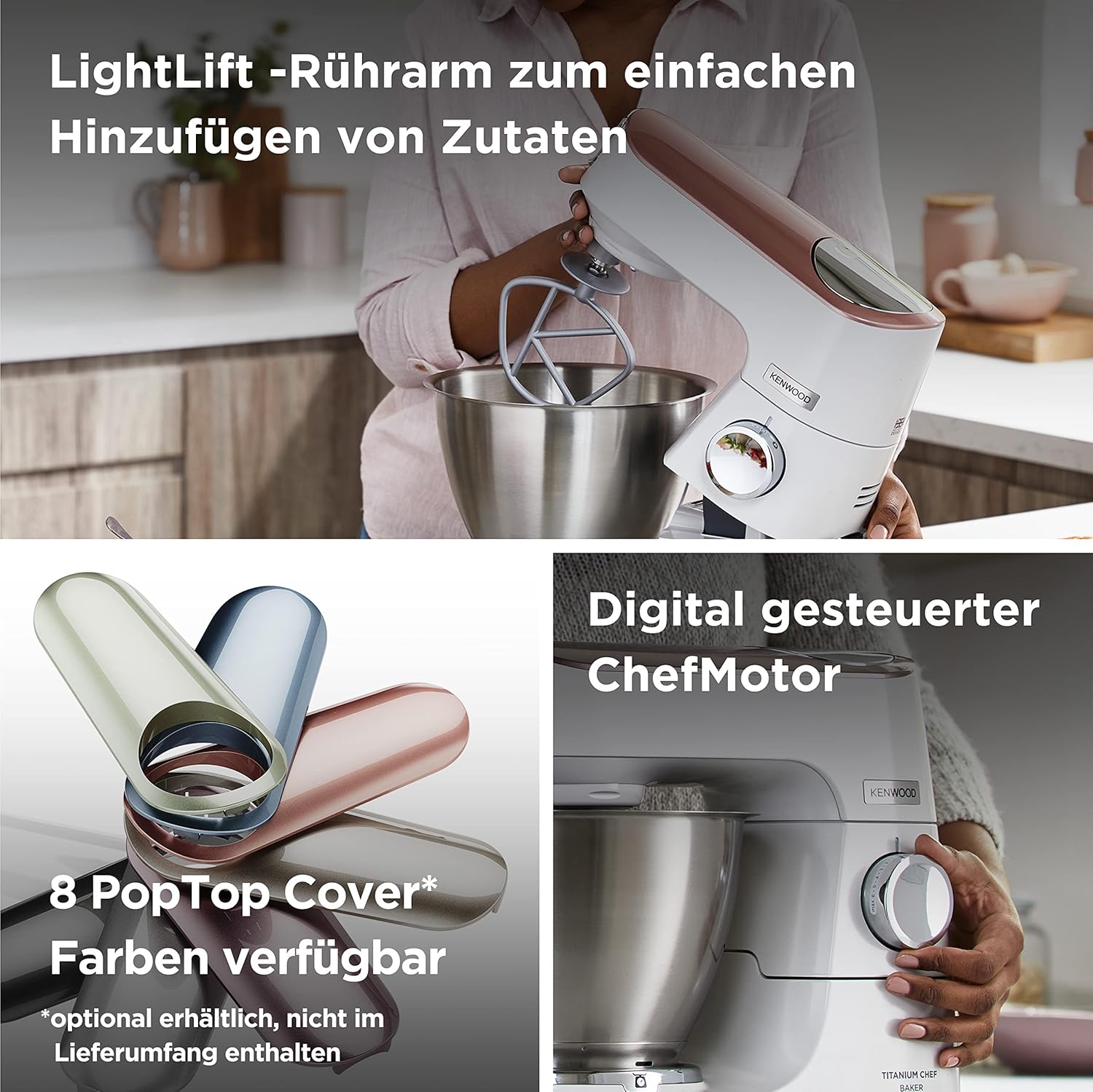 Kenwood Titanium Chef Baker KVL85.424SI Küchenmaschine mit integrierter Waage, inkl. 4-teiligem Patisserie-Set, 7 L und 5L Rührschüssel, stufenloser Geschwindigkeitsregler, 1200 W, Silber