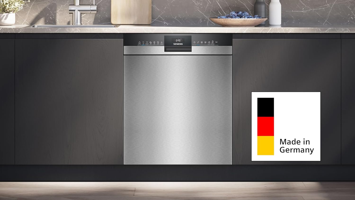 Siemens SN43ES14VE, iQ300 Smarter Geschirrspüler, Unterbau-Spülmaschine mit Besteckschublade, 60 cm, automatische Türöffnung dank autoOpen dry, besonders leise mit iQdrive-Motor, aquaStop, Edelstahl