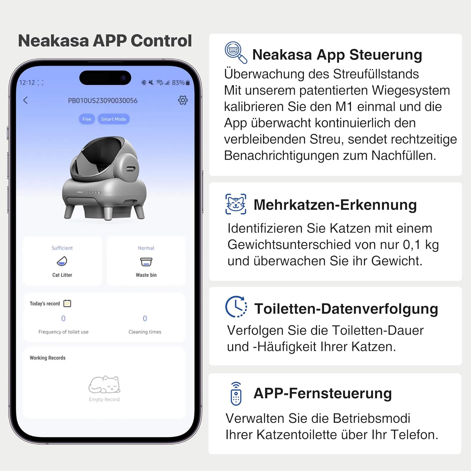 Neakasa M1 Oben offene Katzenklo selbstreinigend Katzentoilette XXL, Geruchsfreie, Hygienisch, App-Steuerung, Große Fassungsvermögen, mit Katzenstreu Matte, Cat Litter Box mit für mehrere Katzen