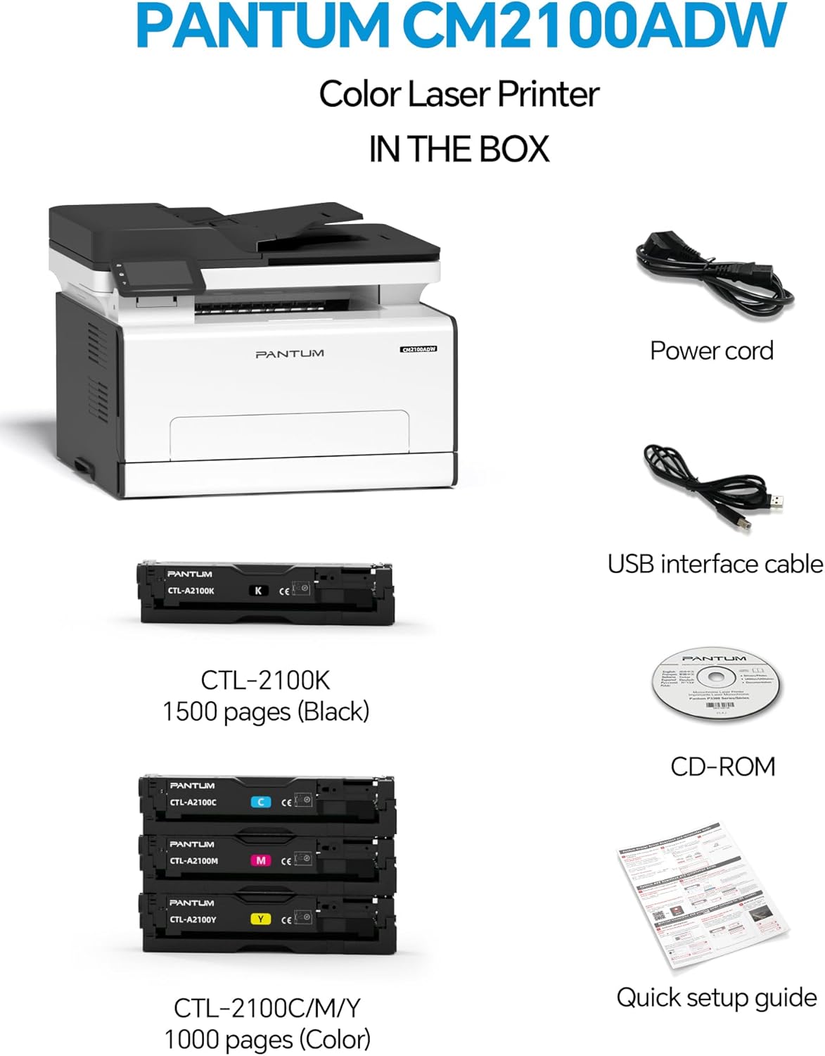 PANTUM CM2100ADW Laserdrucker, Farb-Multifunktionsdrucker zum Drucken, Kopieren und Scannen mit ADF, Automatischer Duplexdruck, WLAN NET USB, 20ppm, für Heim und Büro