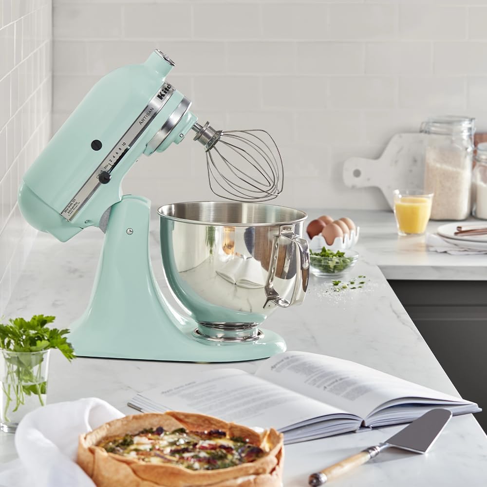 KitchenAid Küchenmaschine I Artisan I Kippbarem Food Processor I Teigknetmaschine mit 5 Zubehör | 2 Schüsseln aus Edelstahl | 4.8 L | Pistaccio