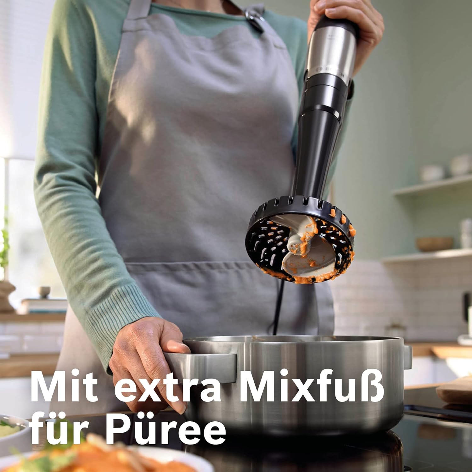 Bosch Stabmixer ErgoMaster Serie 6 MSM6M673, 10 Jahre Motorgarantie, Edelstahl-Klingen, verschleifreie Keramik-Kupplung, Luftkühlung, Zerkleinerer, Kartoffelstampfer, Schneebesen, 1000 W