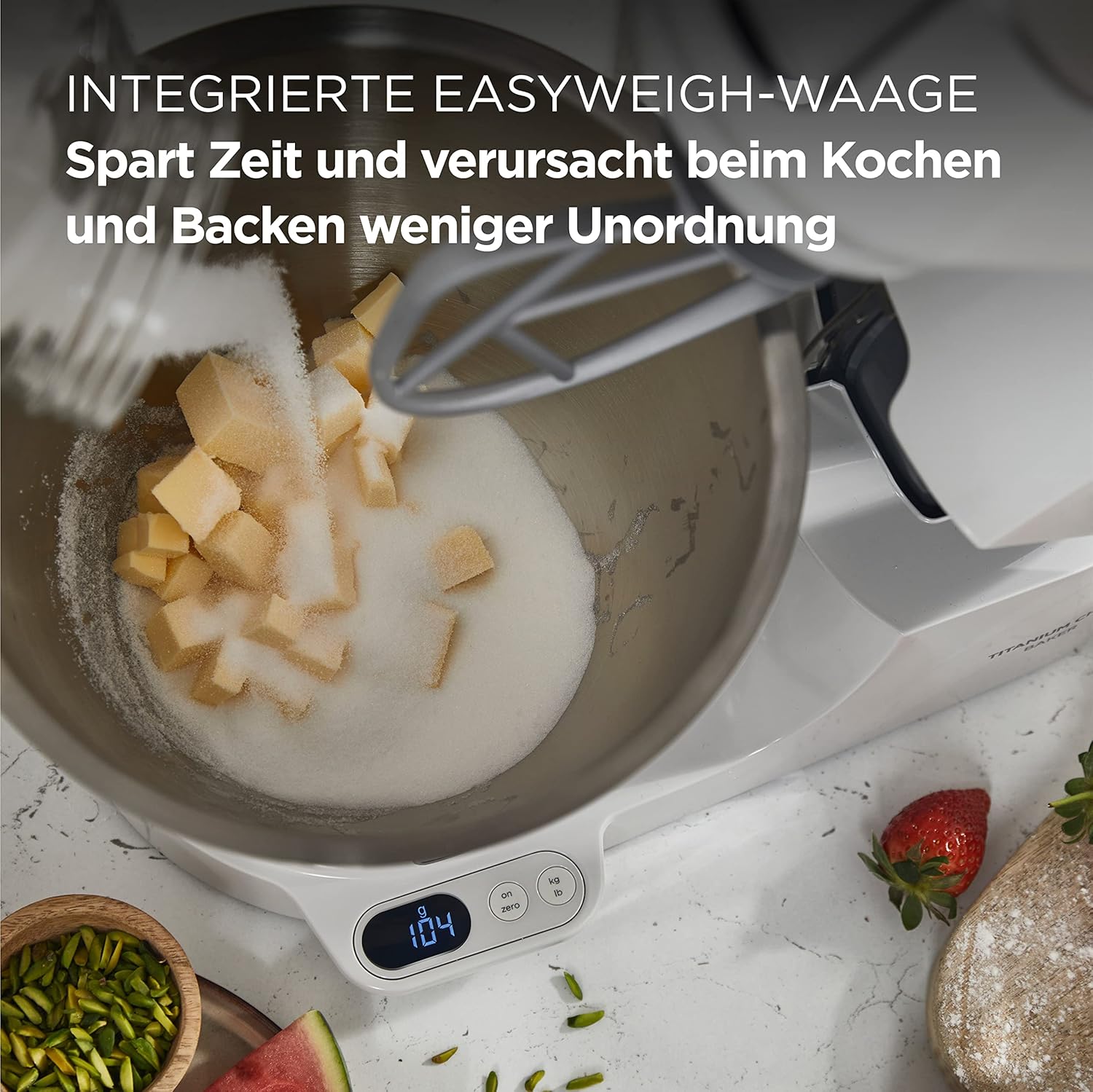 Kenwood Titanium Chef Baker KVL85.424SI Küchenmaschine mit integrierter Waage, inkl. 4-teiligem Patisserie-Set, 7 L und 5L Rührschüssel, stufenloser Geschwindigkeitsregler, 1200 W, Silber