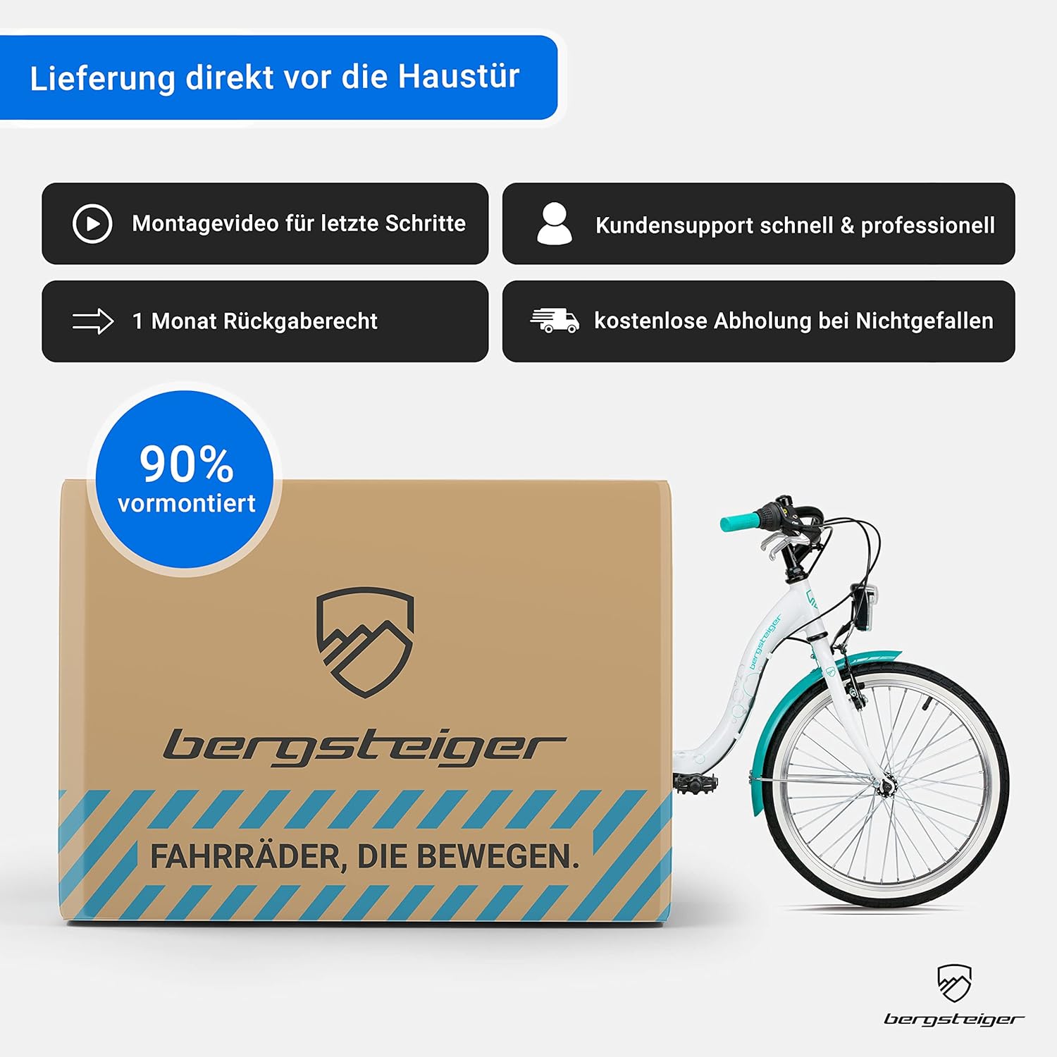 Bergsteiger Atlantis 20, 24 Zoll Kinderfahrrad, geeignet für 6,7, 8, 9, 10, 11 Jahre, StVZO, Shimano Schaltung, Mädchen-Fahrrad mit Dynamo-Licht