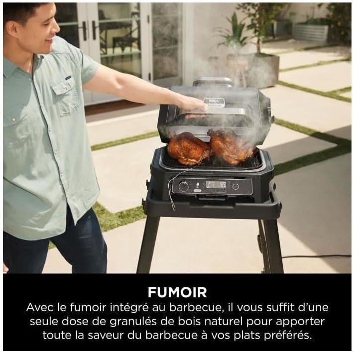 Ninja Woodfire Electric BBQ Grill & Smoker & Air Fryer, 7-in-1 Outdoor BBQ Grill, Air Fry, Smoke, Roast, Bake and more, Weather Resistant, Non-Stick, Portable, Electric, Grey/Black OG701EU