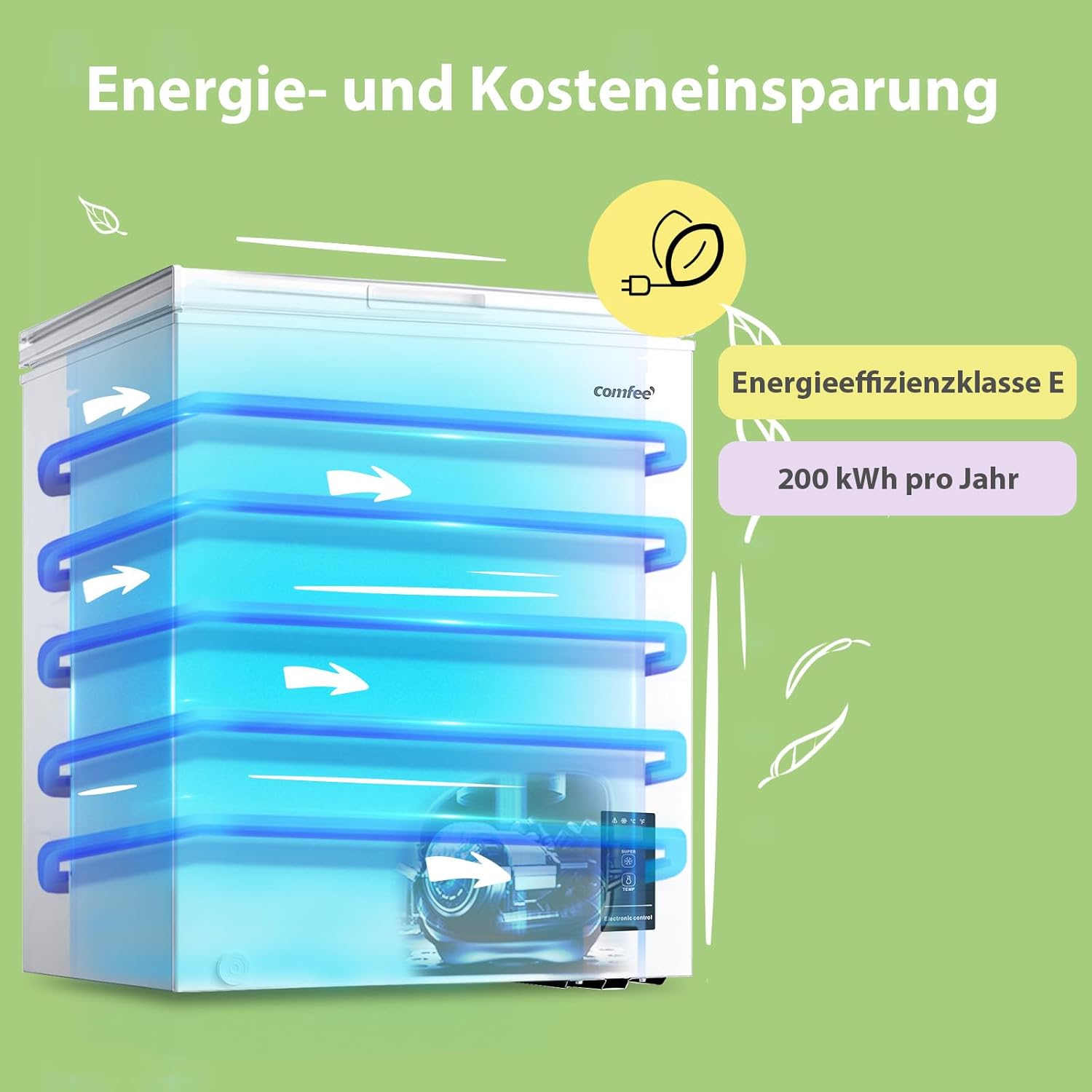 Comfee RCC100WH2(E) Gefriertruhe/169 kWh/Jahr/85cm hoch/99L/38dB/Geringe Lautstärke/Hoch effizientesD-förmigesRohr/Geeignet für verschiedene Einsatzszenarien/Einstellbarer Temperaturregler/Weiß