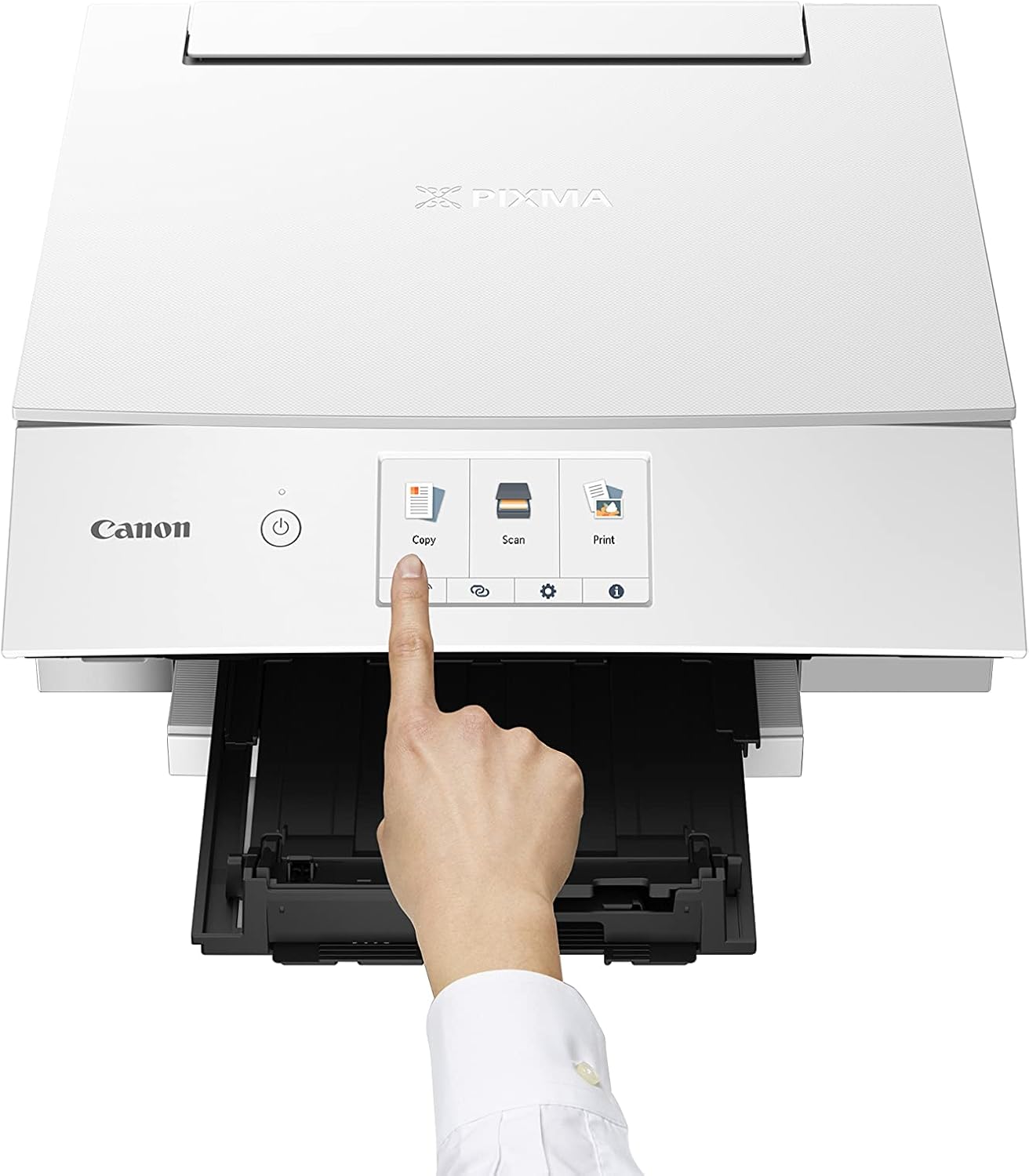 Canon PIXMA TS8351a Drucker Farbtintenstrahl Multifunktionsgerät DIN A4 (Scanner, Kopierer, 4.800 x 1.200 dpi, 6 separate Tinten, USB, WLAN, AirPrint, Duplexdruck, 2 Papierzuführungen, 5 GHz), weiß
