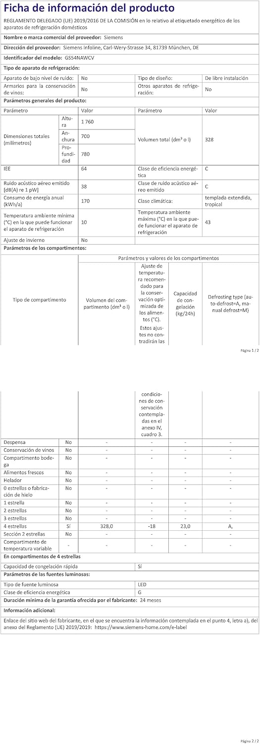 Siemens GS54NAWCV iQ500 Gefrierschrank, 176 x 70 cm, 327 L, noFrost nie wieder abtauen, bigBox Platz für großes Gefriergut, varioZone flexible Glas-und Schubladen, Weiß