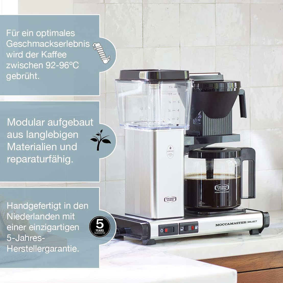 Moccamaster KBG Select, Kaffeemaschine, Retro Kaffeemaschine, Filterkaffee, Off-White, 1.25L
