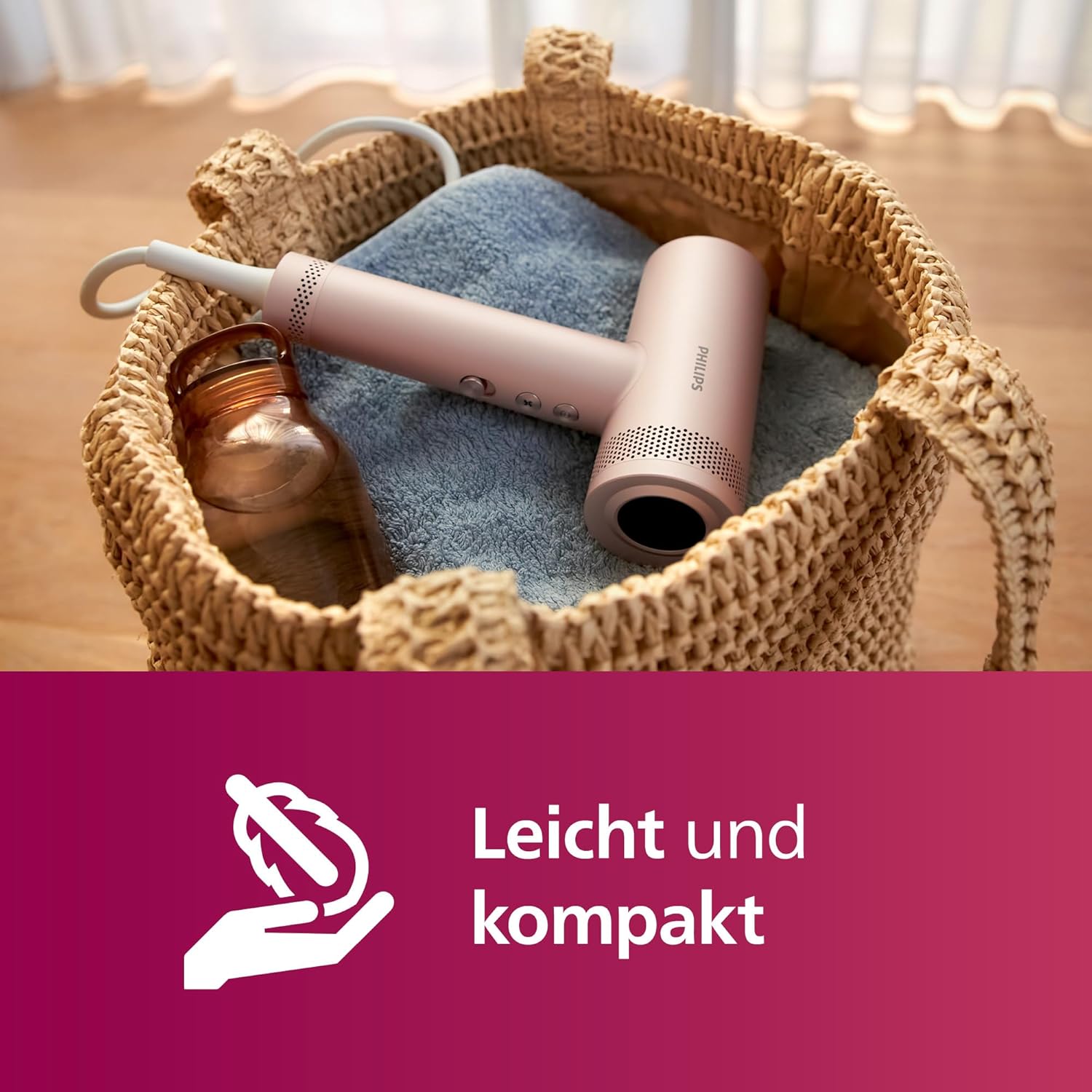 Philips Hochgeschwindigkeits-Haartrockner Serie 8000, ThermoShield Advanced, Ionic, Stylingdüse & Diffusor, Kopfhautpflege, 1400 W, Rose Champagne, Modell BHD837/10