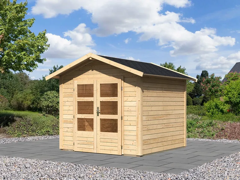 Karibu Gartenhaus »Carlos«, Satteldach, Witterungsschutz, Tür mit 3 Lichtausschnitten