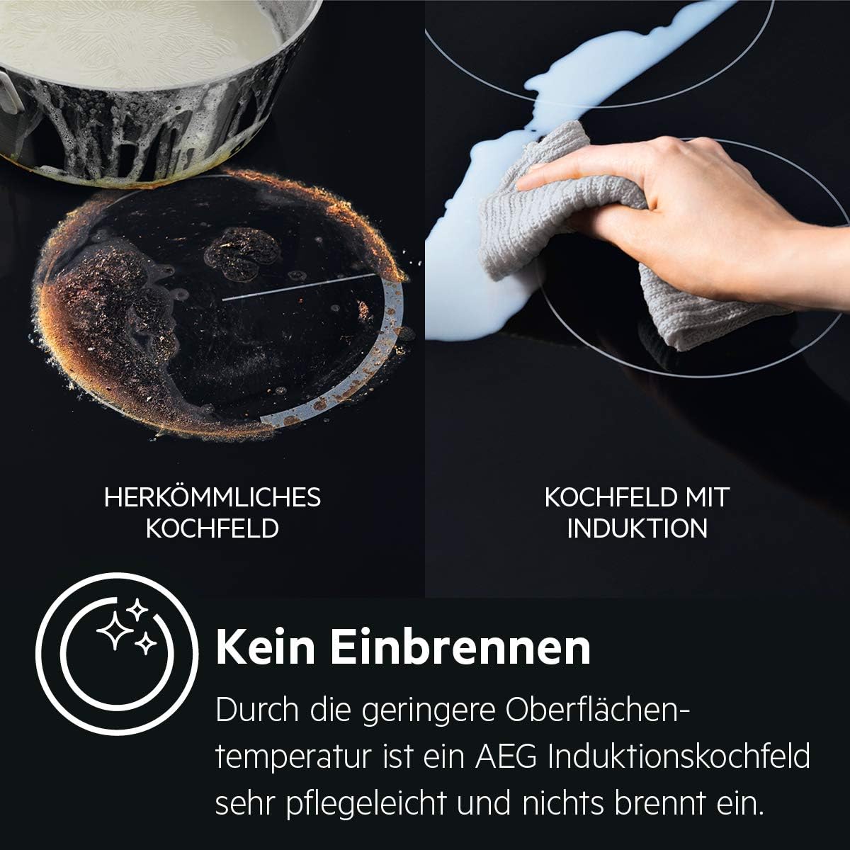 AEG Induktionskochfeld autark 60cm / 4 Zonen mit 2x Power-Funktion für schnelles Kochen / 9 Stufen / Edelstahlrahmen / Timer / Touch-Bedienung / Kindersicherung / Restwärmeanzeige / IKB6430AMB