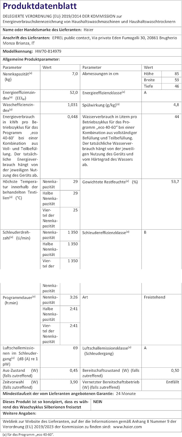 Haier I-PRO SERIE 7 HW70-B14979 I Frontlader Waschmaschine 7kg I Washing Machine mit A-Effizienz, 1.400 U/Min. & leisem Direktantrieb I Inkl. Dampffunktion, Selbstreinigungssystem & Refresh-Programm