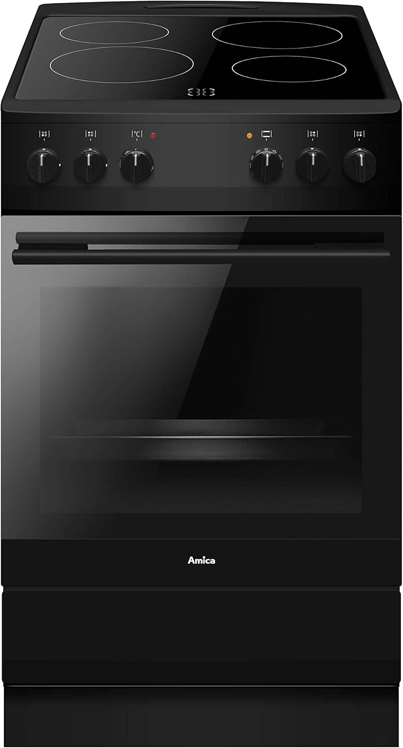 Amica SHC 11509 SM Standherd/Glaskeramikkochfeld und Elektro-Backofen / 50cm / Schwarz-matt/freistehend/mit Eco-Funktion, Ober-/Unterhitze uvm.