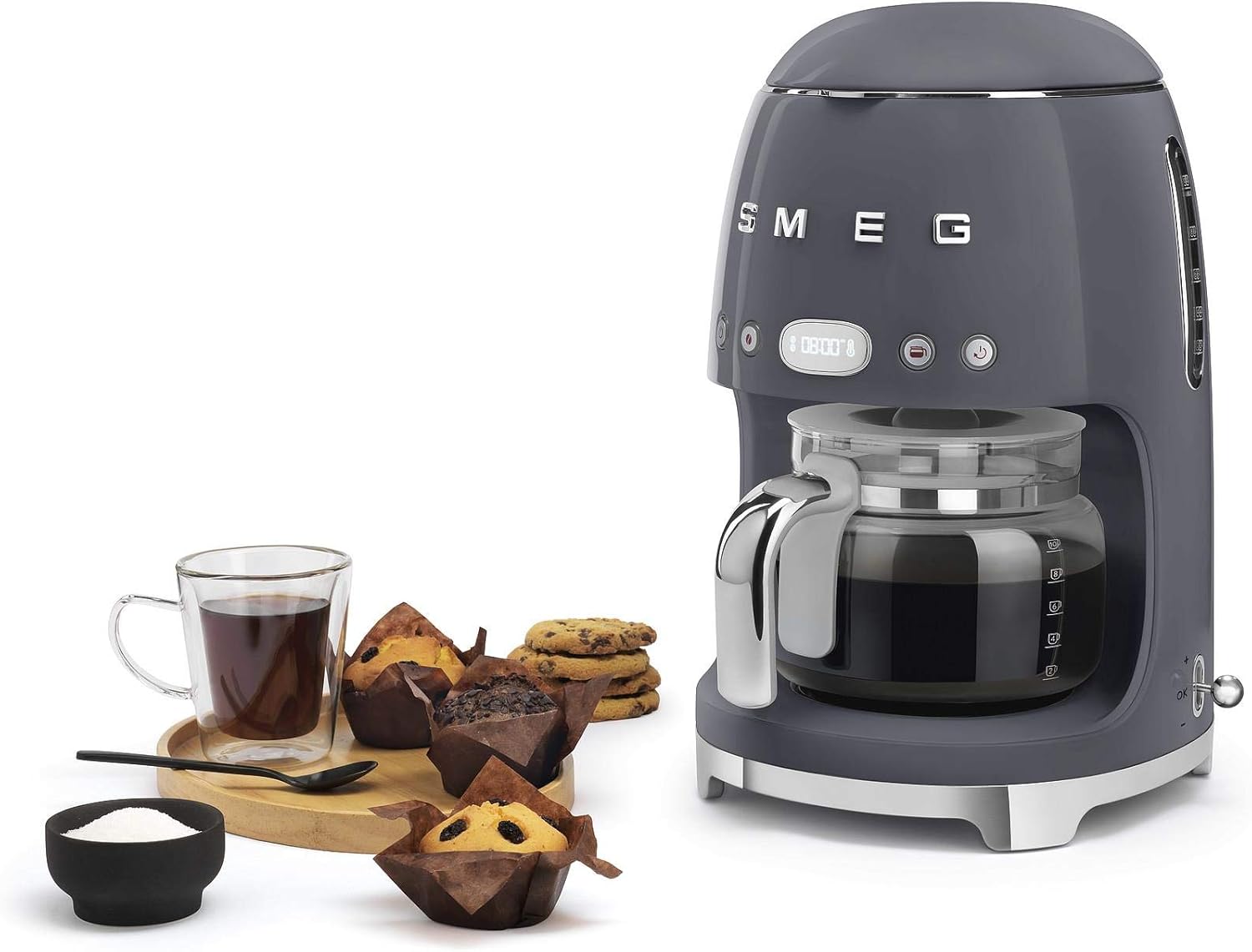 Smeg, DCF02BLMEU, Filter-Kaffeemaschine, Aroma und Autostart-Funktion, Glaskaraffe bis 12 Tassen, 2 Intensitätsniveaus, Warmhaltefunktion, 1050W, Mattschwarz