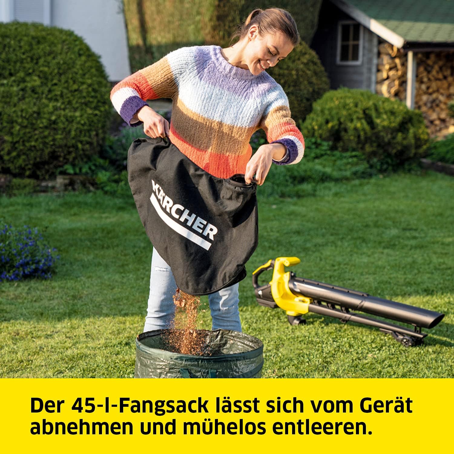 Kärcher 18 V Akku-Laubbläser und -sauger BLV 18-200 Battery Set, inkl. 18 V/2,5 Ah Akku und Schnellladegerät, mit Mulchfunktion, Luftgeschwindigkeit: 200 km/h, Fangsackvolumen: 45 l, Gewicht: 3,5 kg