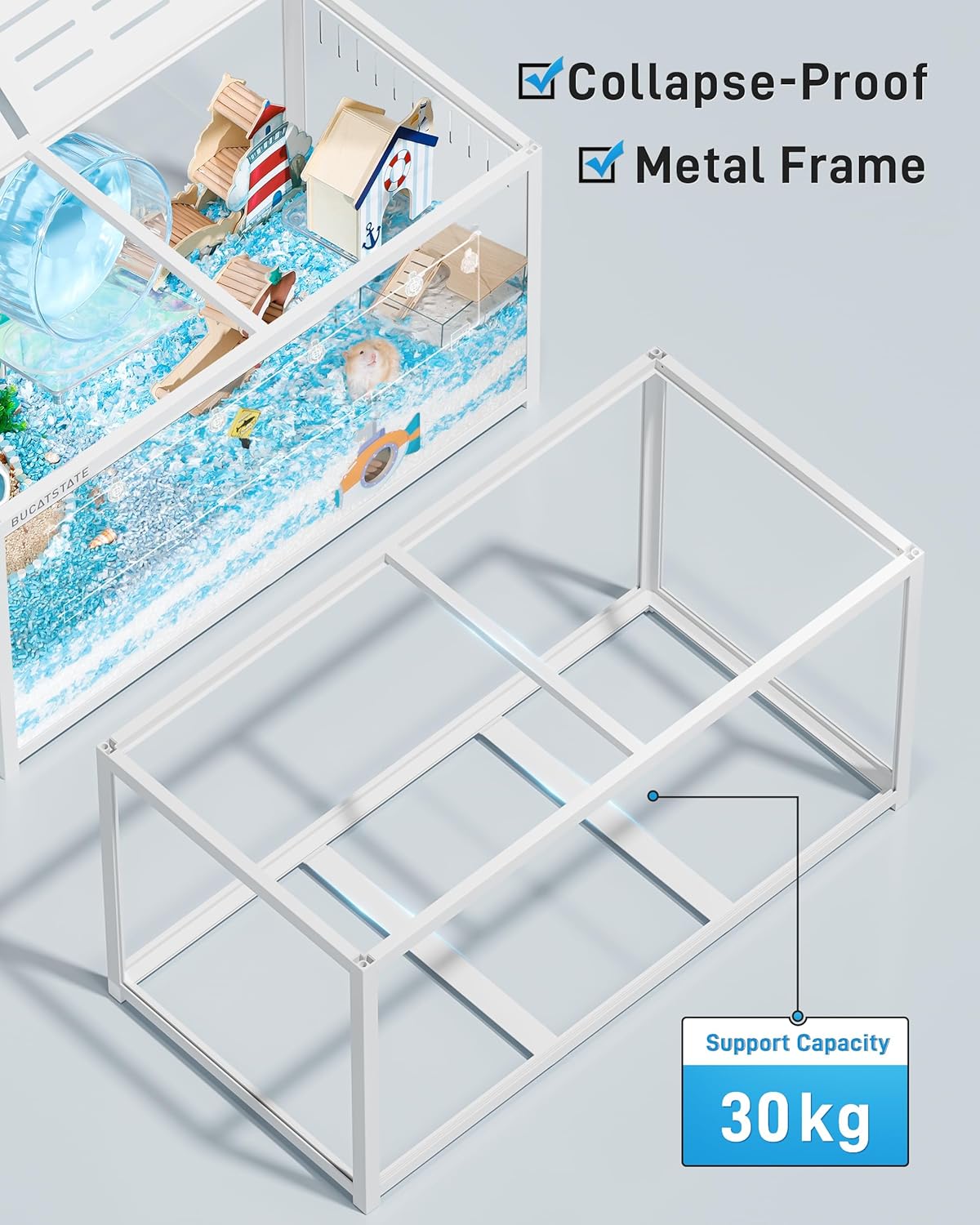 BUCATSTATE Hamsterkäfig 3,0: Metall Rattenkäfig Kleintierkäfig Groß Stapelbar mit Einfacher Montage 120L x 60W x 62H cm für Nager, Mäuse, Zwerghamster (0,72m², Weiß)