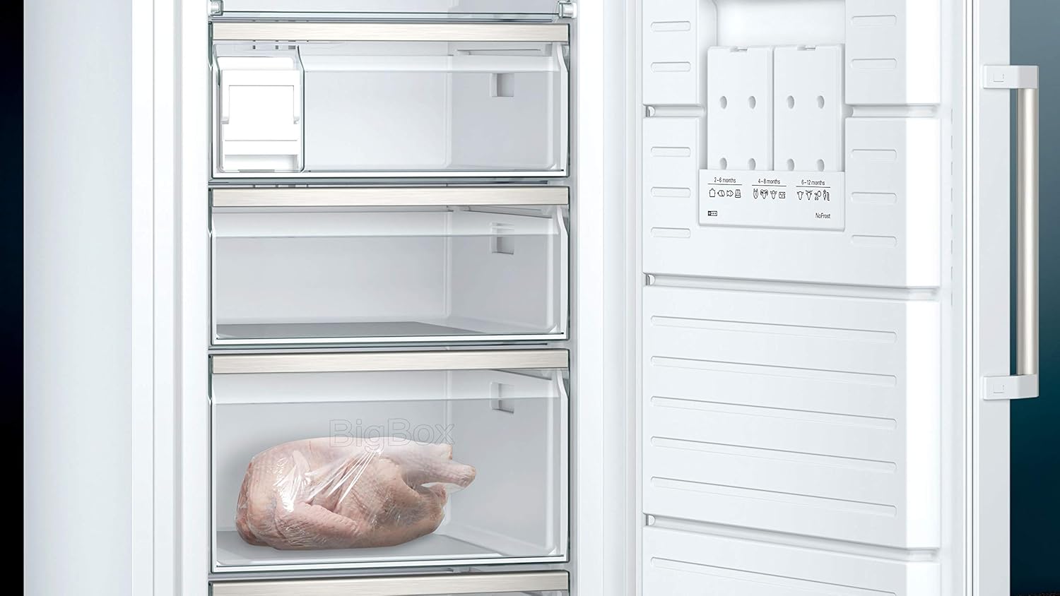 Siemens GS54NAWCV iQ500 Gefrierschrank, 176 x 70 cm, 327 L, noFrost nie wieder abtauen, bigBox Platz für großes Gefriergut, varioZone flexible Glas-und Schubladen, Weiß