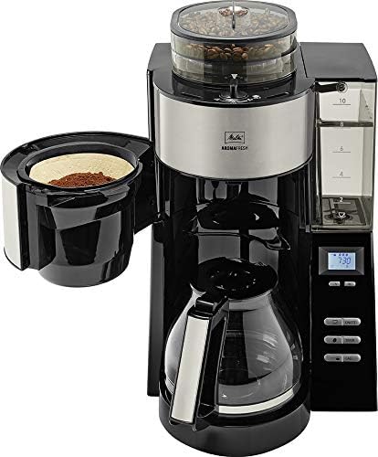Melitta AromaFresh - Filterkaffeemaschine - mit Glaskanne - integriertes Mahlwerk - Timer Funktion - 10 Tassen - Pure Black