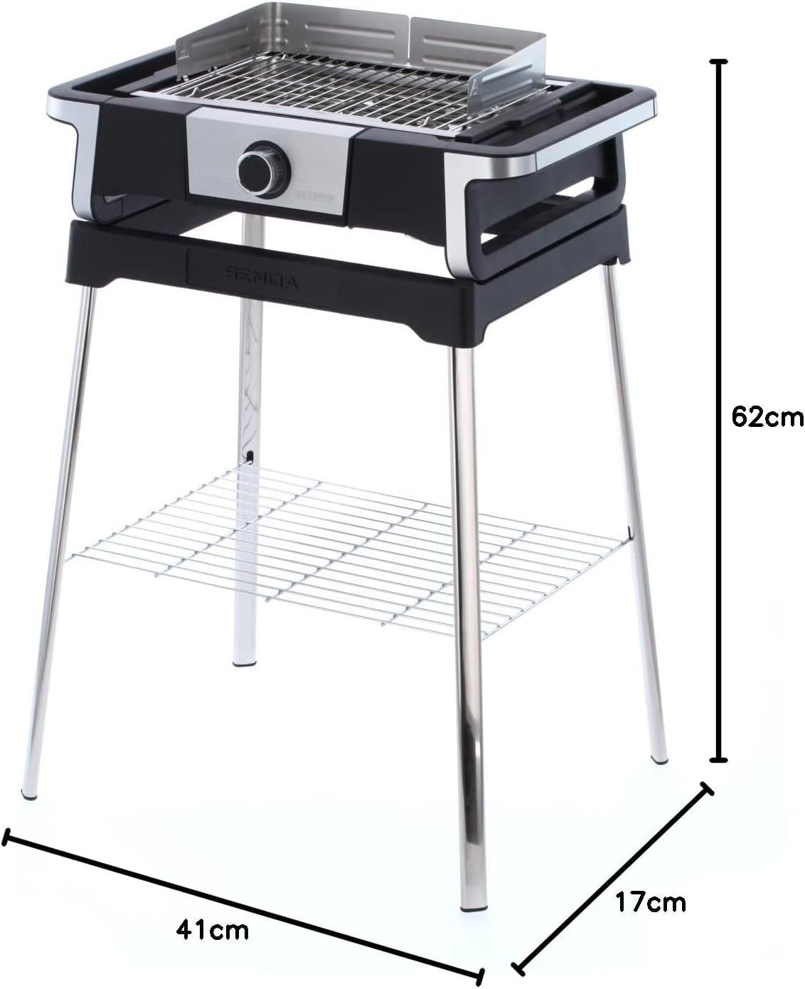 SEVERIN SENOA DigitalBOOST S Elektrogrill mit Untergestell, Standgrill mit schnellem Grillstart bis 500 °C, Balkon Grill mit SafeTouch-Oberfläche, Edelstahl/Schwarz, PG 8118