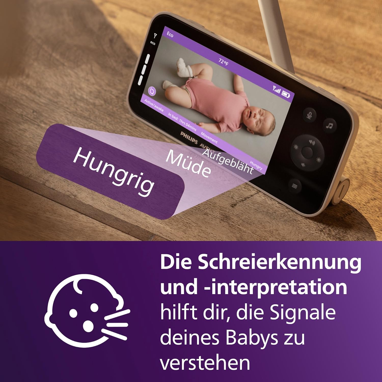 PHILIPS Avent Connected Videophone mit WLAN, hochwertiger HD-Kamera, Infrarot-Nachtsichtfunktion, Schrei-Erkennung, Gegensprechfunktion, 12 Stunden Bildschirmlaufzeit im Eco-Modus, Modell SCD951/26