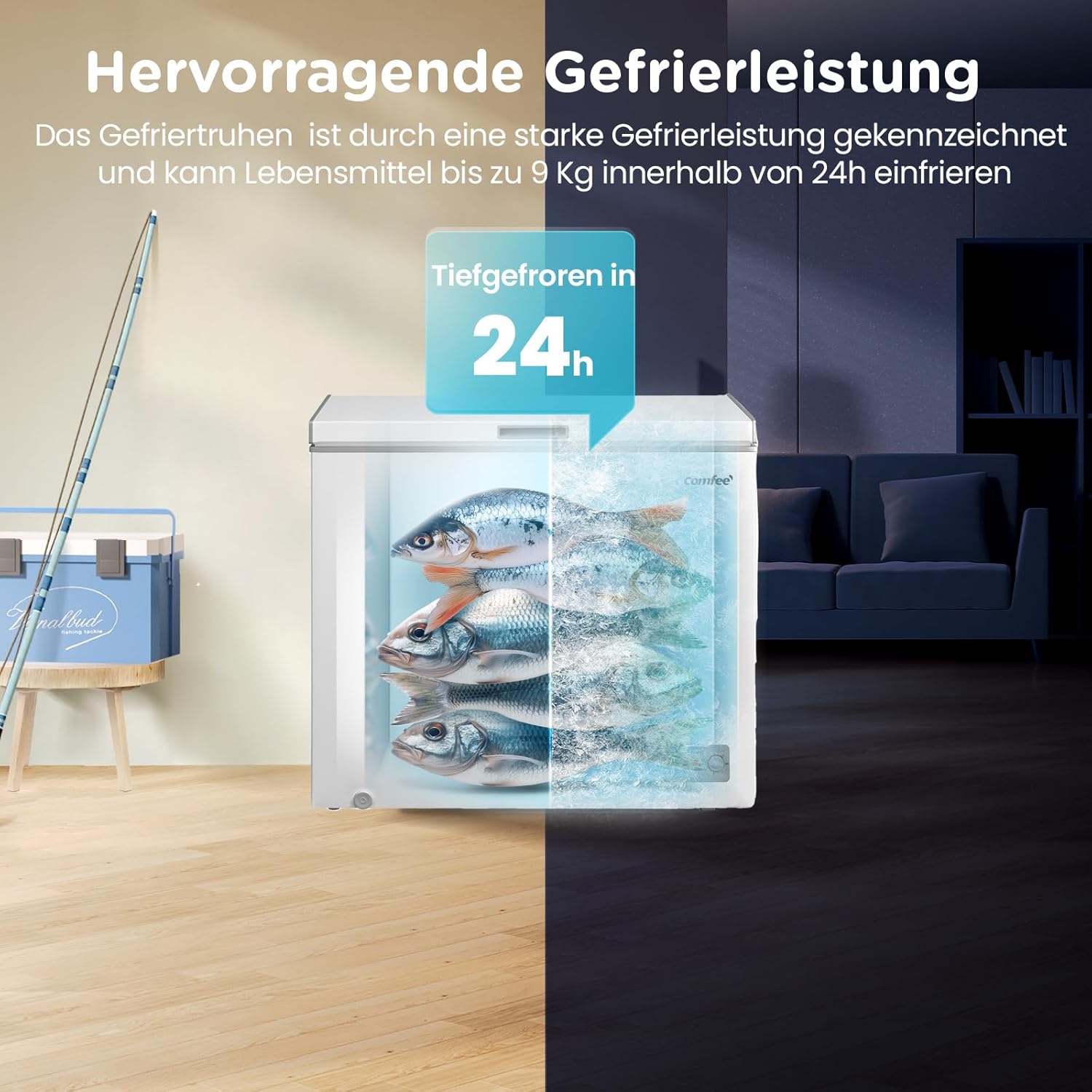 Comfee RCC100WH2(E) Gefriertruhe/169 kWh/Jahr/85cm hoch/99L/38dB/Geringe Lautstärke/Hoch effizientesD-förmigesRohr/Geeignet für verschiedene Einsatzszenarien/Einstellbarer Temperaturregler/Weiß