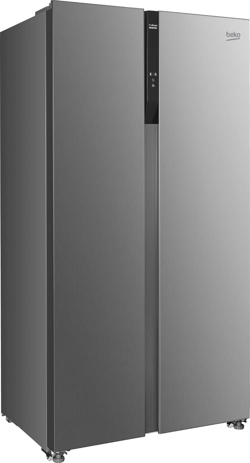Beko GNO5322WDXPN Side-by-Side, Kühlschrank, Gefrierschrank, 532 l Gesamtvolumen, 347 Liter Kühlbereich, 185 Liter Gefrierbereich, Multifunktionsdisplay, NoFrost, Wasserspender, Edelstahl