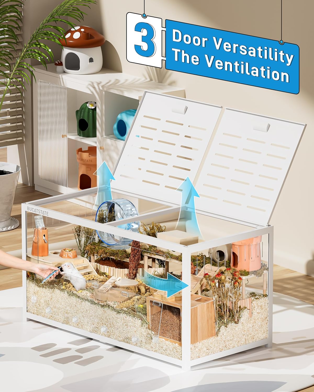 BUCATSTATE Hamsterkäfig 3,0: Metall Rattenkäfig Kleintierkäfig Groß Stapelbar mit Einfacher Montage 120L x 60W x 62H cm für Nager, Mäuse, Zwerghamster (0,72m², Weiß)